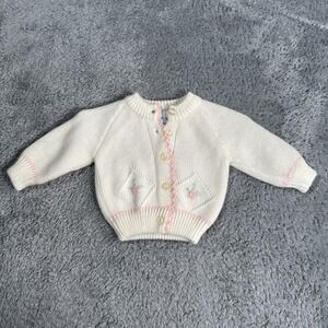 Vintage Dolce Bebe Baby Girl Sweater 0-3 Months Pink Floral Knit 90's Portugal